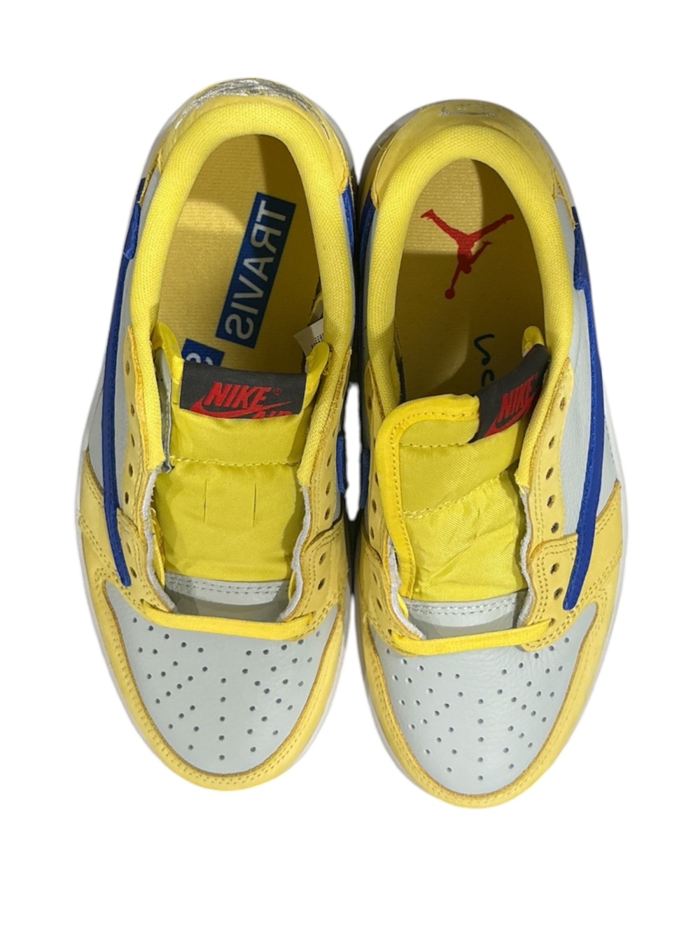 Travis Scott Jordan 1 Low Canary Yellow Blue DZ4137-700 Women 5.5 - Picture 8 of 11